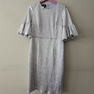 Donna Morgan Gold Ruffle Sleeve Dress Size 8
